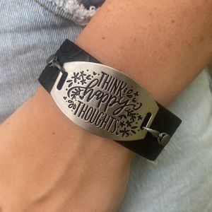 Handmade Silver Charm Black Leather Cuff Bracelet